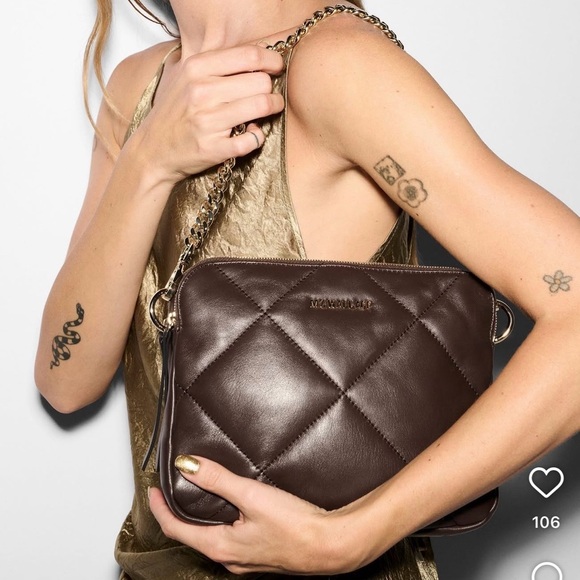 MZ Wallace Dark Brown Quilted Bag with Gold Chain - Picture 6 of 6